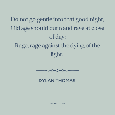 A quote by Dylan Thomas about old age: “Do not go gentle into that good night, Old age should burn and rave…”