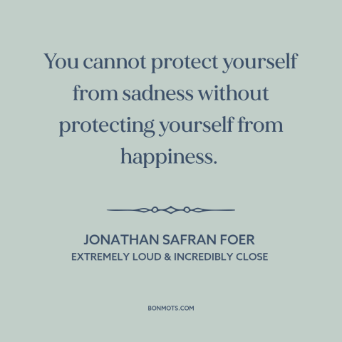 A quote by Jonathan Safran Foer about happiness: “You cannot protect yourself from sadness without protecting yourself…”
