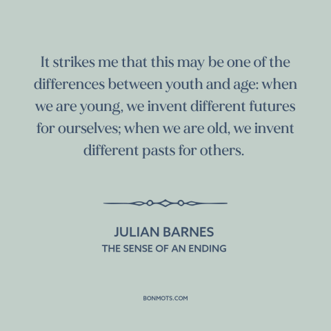 A quote by Julian Barnes about youth vs. old age: “It strikes me that this may be one of the differences between youth and…”
