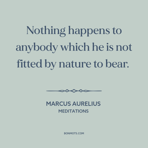 A quote by Marcus Aurelius about resilience: “Nothing happens to anybody which he is not fitted by nature to bear.”