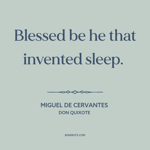 A quote by Miguel de Cervantes about sleep: “Blessed be he that invented sleep.”