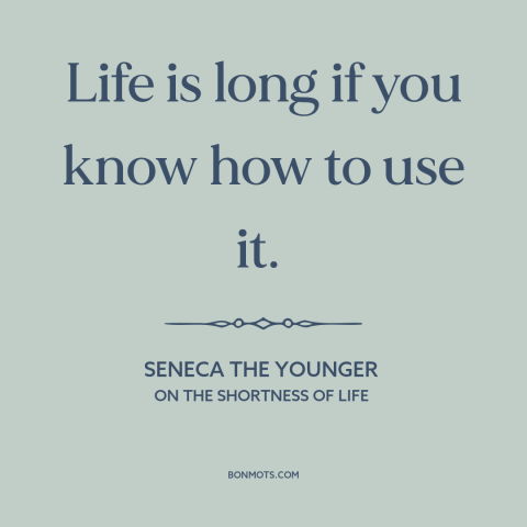A quote by Seneca the Younger about living life to the fullest: “Life is long if you know how to use it.”