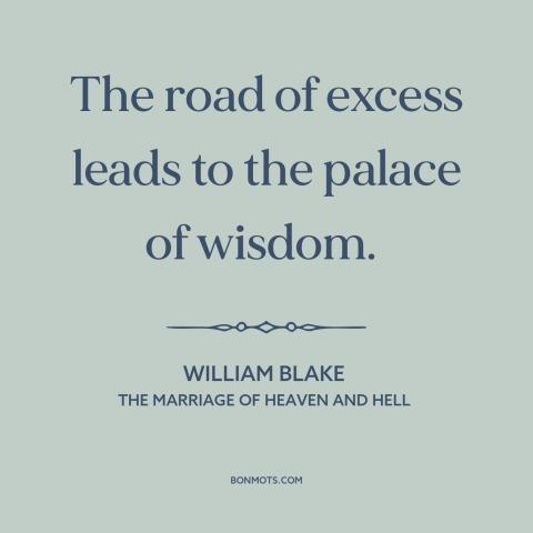 A quote by William Blake about learning from mistakes: “The road of excess leads to the palace of wisdom.”