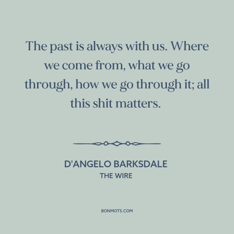 A quote from The Wire about effects of the past: “The past is always with us. Where we come from, what we go through…”
