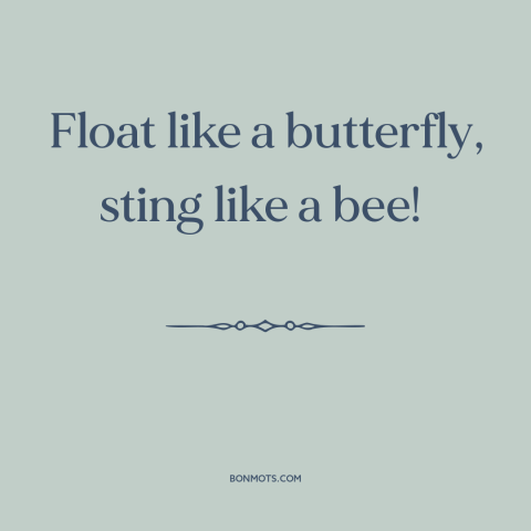 A quote by Muhammad Ali about boxing: “Float like a butterfly, sting like a bee!”