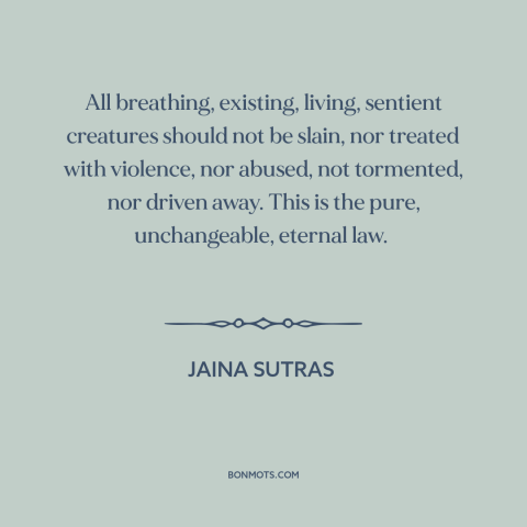 A quote from Jaina Sutras about man and animals: “All breathing, existing, living, sentient creatures should not be slain…”
