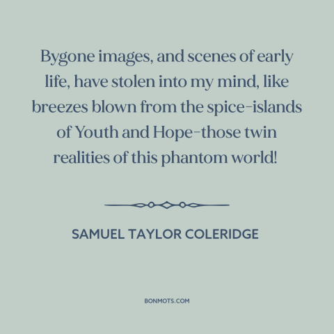 A quote by Samuel Taylor Coleridge about memories: “Bygone images, and scenes of early life, have stolen into my…”