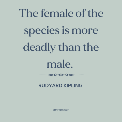 A quote by Rudyard Kipling about man and animals: “The female of the species is more deadly than the male.”