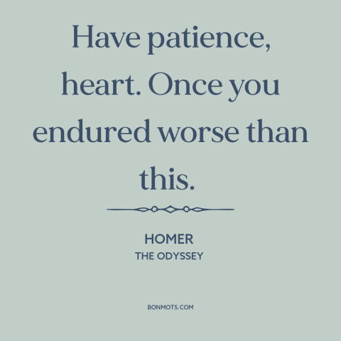 A quote by Homer about patience: “Have patience, heart. Once you endured worse than this.”