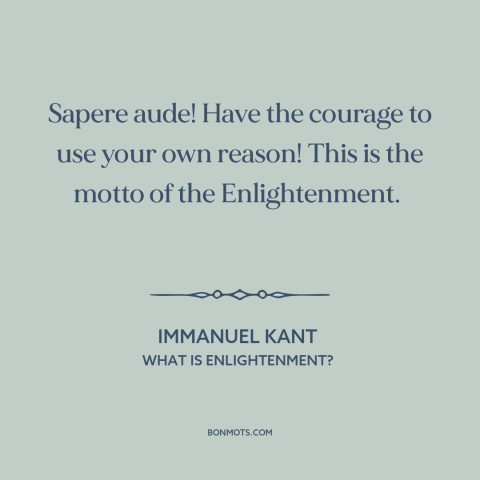 A quote by Immanuel Kant about the enlightenment: “Sapere aude! Have the courage to use your own reason! This is the motto…”