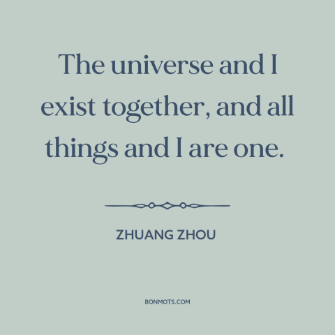 A quote by Zhuang Zhou about interconnectedness of all things: “The universe and I exist together, and all things and I…”
