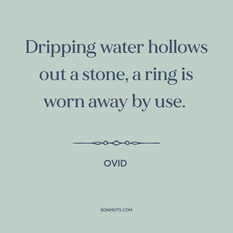 A quote by Ovid about one step at a time: “Dripping water hollows out a stone, a ring is worn away by use.”