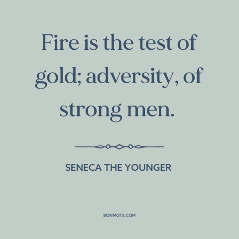 A quote by Seneca the Younger about adversity: “Fire is the test of gold; adversity, of strong men.”