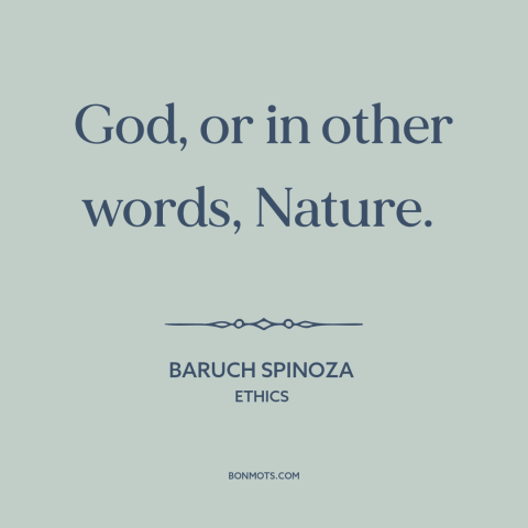 A quote by Baruch Spinoza about pantheism: “God, or in other words, Nature.”