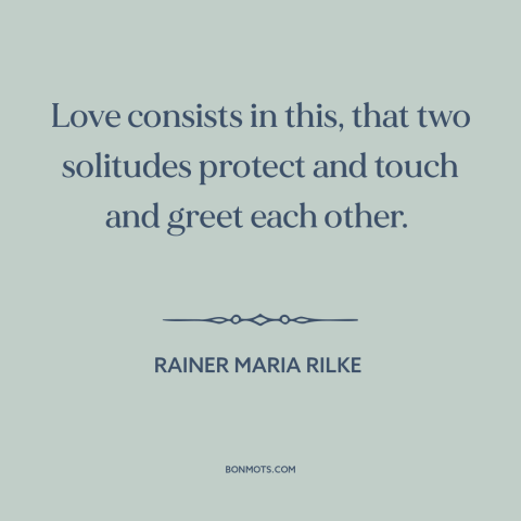 A quote by Rainer Maria Rilke about connecting with others: “Love consists in this, that two solitudes protect and touch…”