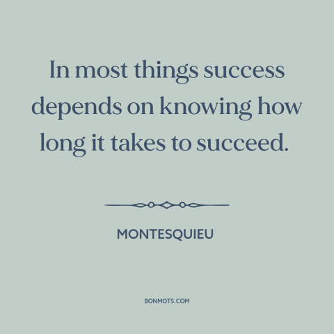 A quote by Montesquieu about success: “In most things success depends on knowing how long it takes to succeed.”
