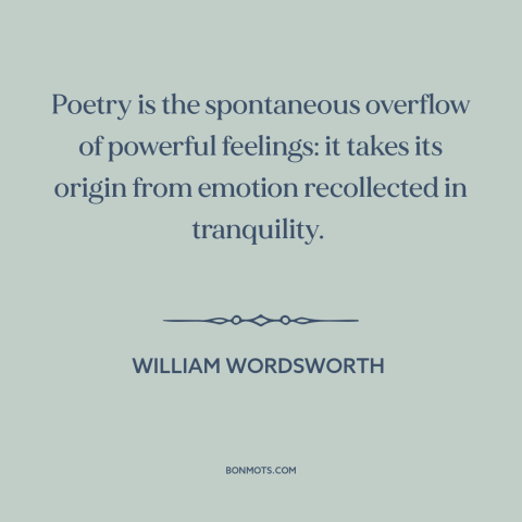 A quote by William Wordsworth about poetry: “Poetry is the spontaneous overflow of powerful feelings: it takes its…”