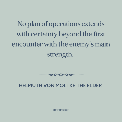 A quote by Helmuth von Moltke the Elder about battle plans: “No plan of operations extends with certainty beyond the…”