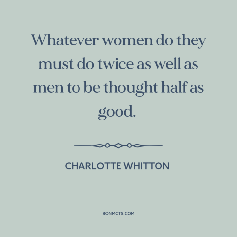 A quote by Charlotte Whitton about patriarchy: “Whatever women do they must do twice as well as men to be thought…”