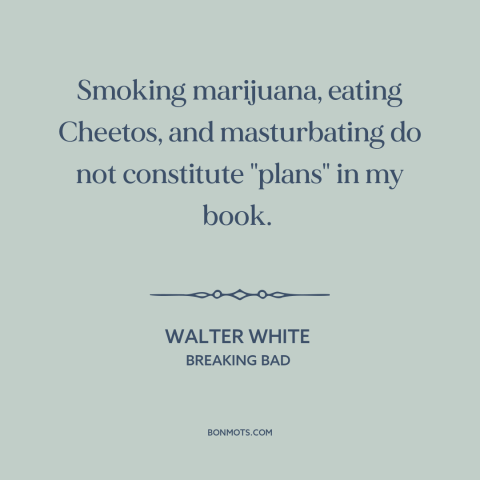 A quote from Breaking Bad about ambition: “Smoking marijuana, eating Cheetos, and masturbating do not constitute "plans" in…”