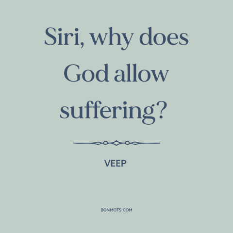 A quote from Veep about problem of evil: “Siri, why does God allow suffering?”