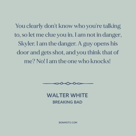 A quote from Breaking Bad about danger: “You clearly don't know who you're talking to, so let me clue you in.”