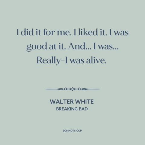 A quote from Breaking Bad about doing what you love: “I did it for me. I liked it. I was good at it. And...”