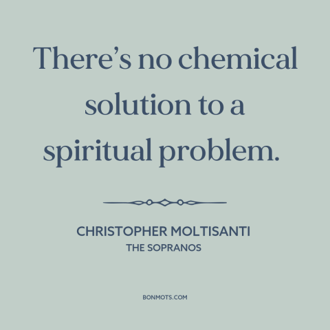 A quote from The Sopranos about drugs: “There’s no chemical solution to a spiritual problem.”