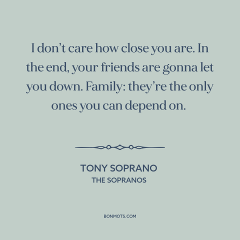 A quote from The Sopranos about friends and family: “I don’t care how close you are. In the end, your friends are gonna…”