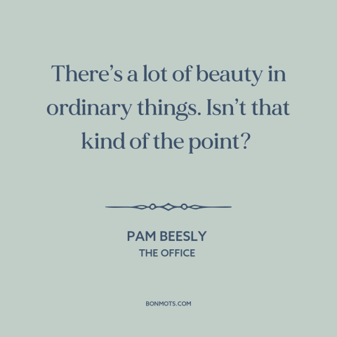 A quote from The Office about beauty: “There’s a lot of beauty in ordinary things. Isn’t that kind of the point?”