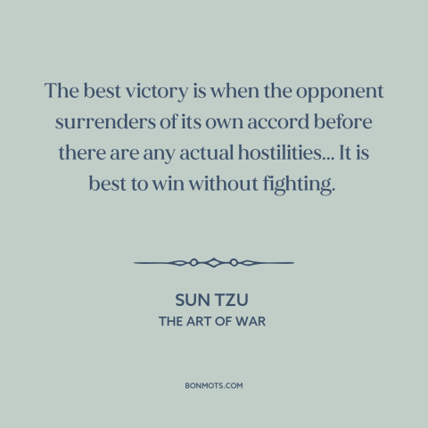 A quote by Sun Tzu about winning a war: “The best victory is when the opponent surrenders of its own accord before there…”