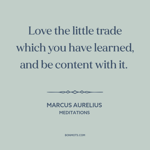 A quote by Marcus Aurelius about vocation: “Love the little trade which you have learned, and be content with it.”