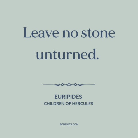 A quote by Euripides about taking care: “Leave no stone unturned.”