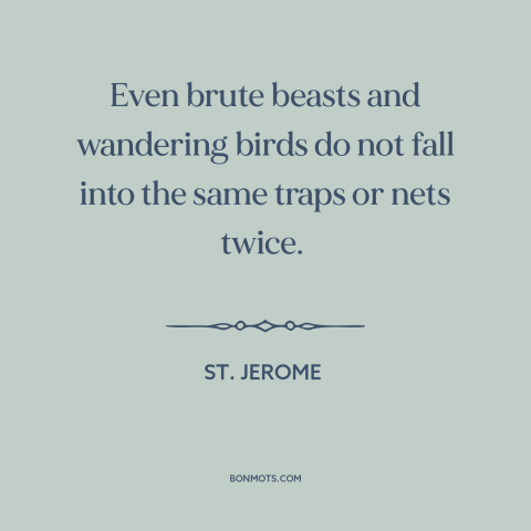 A quote by St. Jerome about learning from mistakes: “Even brute beasts and wandering birds do not fall into the same traps…”