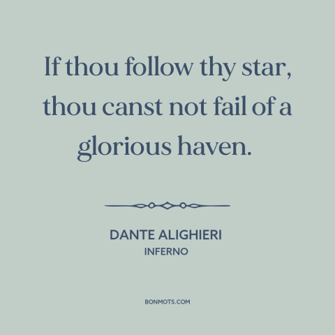 A quote by Dante Alighieri about destiny: “If thou follow thy star, thou canst not fail of a glorious haven.”