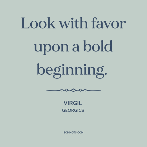 A quote by Virgil about taking risks: “Look with favor upon a bold beginning.”