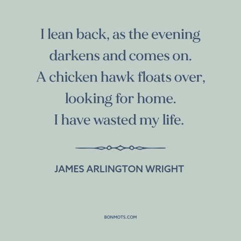 A quote by James Arlington Wright about regrets: “I lean back, as the evening darkens and comes on. A chicken hawk floats…”