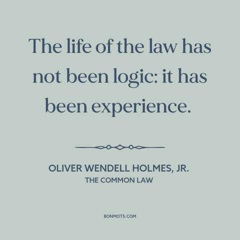 A quote by Oliver Wendell Holmes, Jr. about legal theory: “The life of the law has not been logic: it has been experience.”