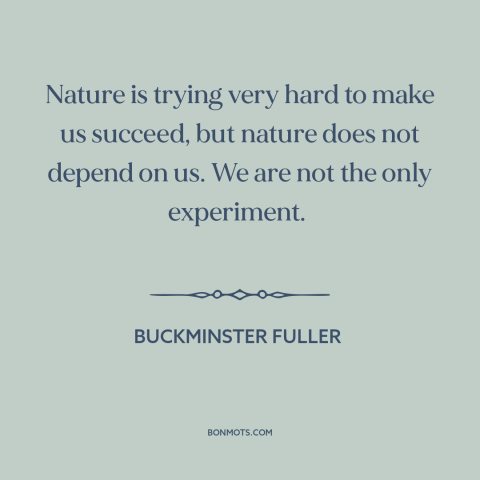 A quote by Buckminster Fuller about man and nature: “Nature is trying very hard to make us succeed, but nature does not…”