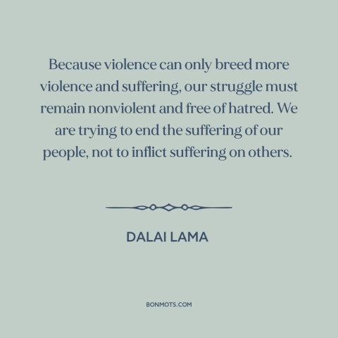 A quote by Dalai Lama about reducing suffering: “Because violence can only breed more violence and suffering…”