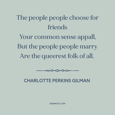 A quote by Charlotte Perkins Gilman about judging others: “The people people choose for friends Your common sense…”