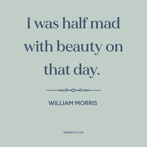 A quote by William Morris about beauty: “I was half mad with beauty on that day.”