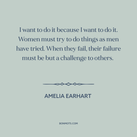 A quote by Amelia Earhart about flying: “I want to do it because I want to do it. Women must try to do things…”