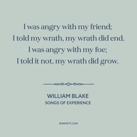 A quote by William Blake about dealing with anger: “I was angry with my friend; I told my wrath, my wrath did…”