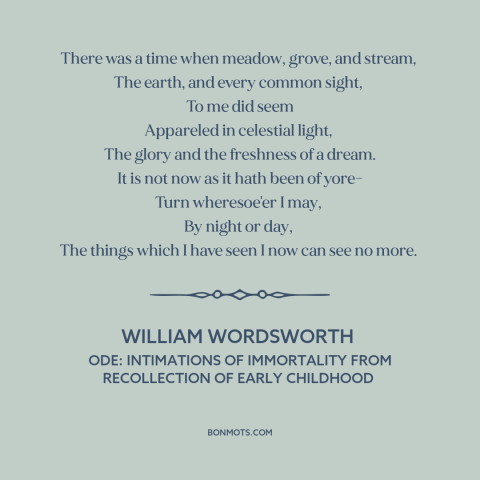 A quote by William Wordsworth about childhood: “There was a time when meadow, grove, and stream, The earth, and every…”