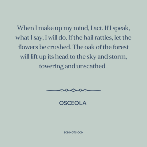 A quote by Osceola about personal integrity: “When I make up my mind, I act. If I speak, what I say, I will do.”