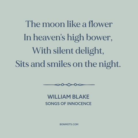 A quote by William Blake about the moon: “The moon like a flower In heaven's high bower, With silent delight…”