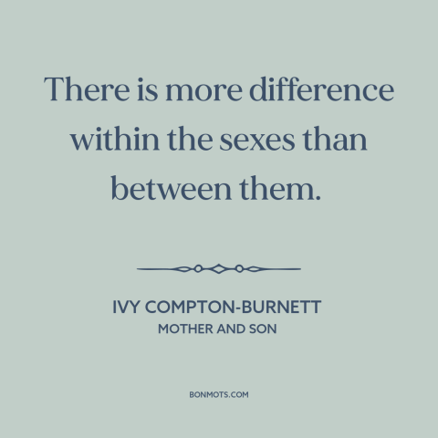 A quote by Ivy Compton-Burnett about gender relations: “There is more difference within the sexes than between them.”