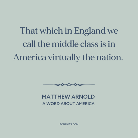 A quote by Matthew Arnold about england and america: “That which in England we call the middle class is in America…”