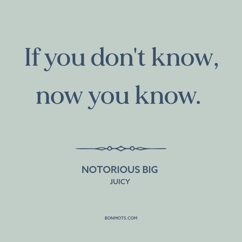 A quote by Notorious BIG about knowledge: “If you don't know, now you know.”